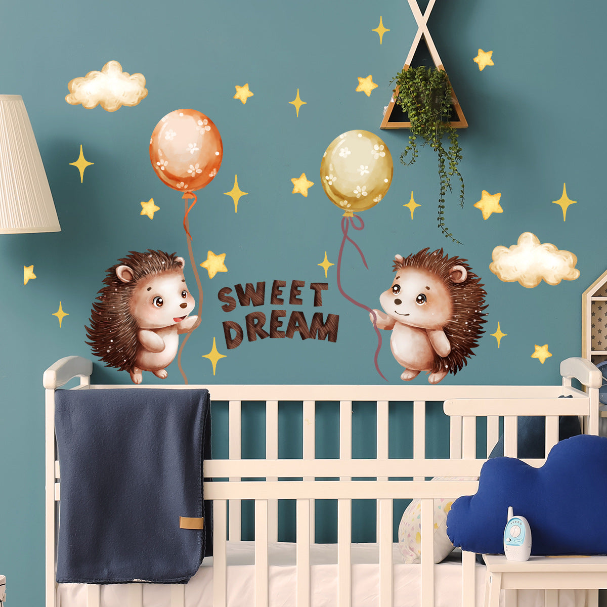 Wall Stickers Hedgehog Balloons Kids Nursery Baby Children's Room Bedroom etc Deco Boy Girl Removable Waterproof