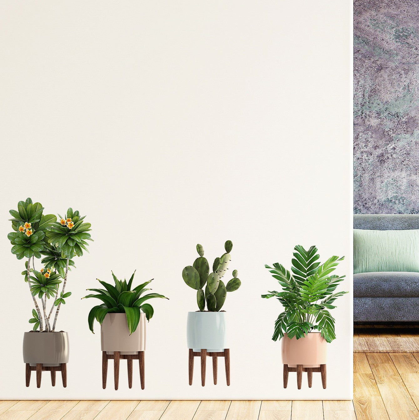 COVPAW Wall Stickers Potted Plant Green Leaves Flowers Nature Home Office Decor Living Room Bedroom Children's Room Decoration Yoga, Self Adhesive, Removable and Waterproof
