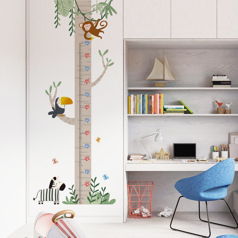 COVPAW Wall Stickers Height Measure Tree Bird Monkey Zebra Kids Nursery Baby Children's Room Bedroom Deco Boy Girl, Self Adhesive, Removable and Waterproof