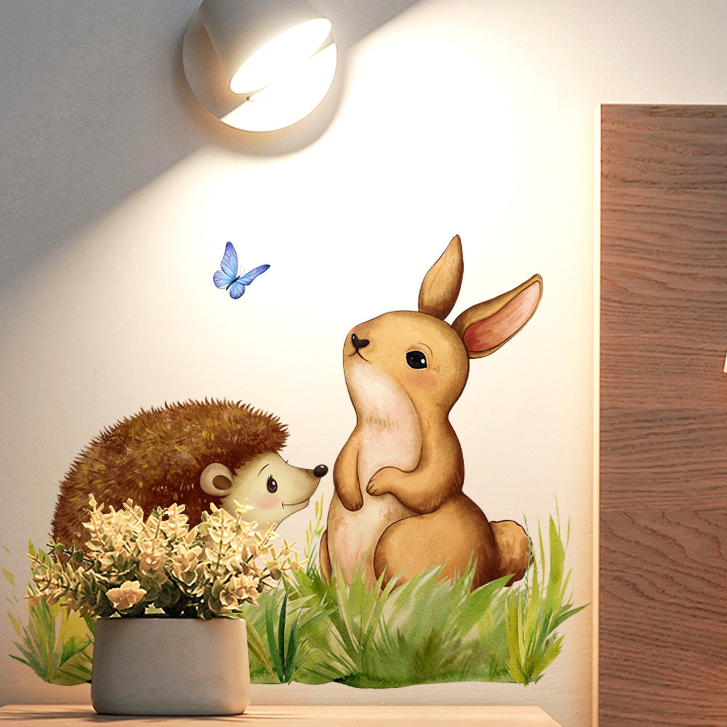 COVPAW Wall Stickers Rabbit and Hedgehog Grass Home Office Decor Living Room Bedroom Children's Room Decoration Self Adhesive, Removable and Waterproof