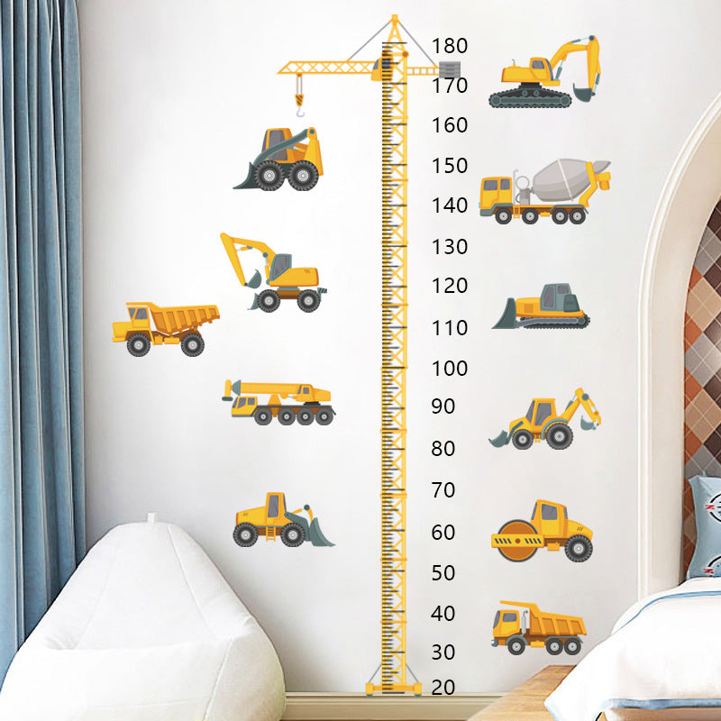 COVPAW Wall Stickers Height Measure Engineering Truck Cars Kids Nursery Baby Children's Room Bedroom Deco Boy Girl, Self Adhesive, Removable and Waterproof