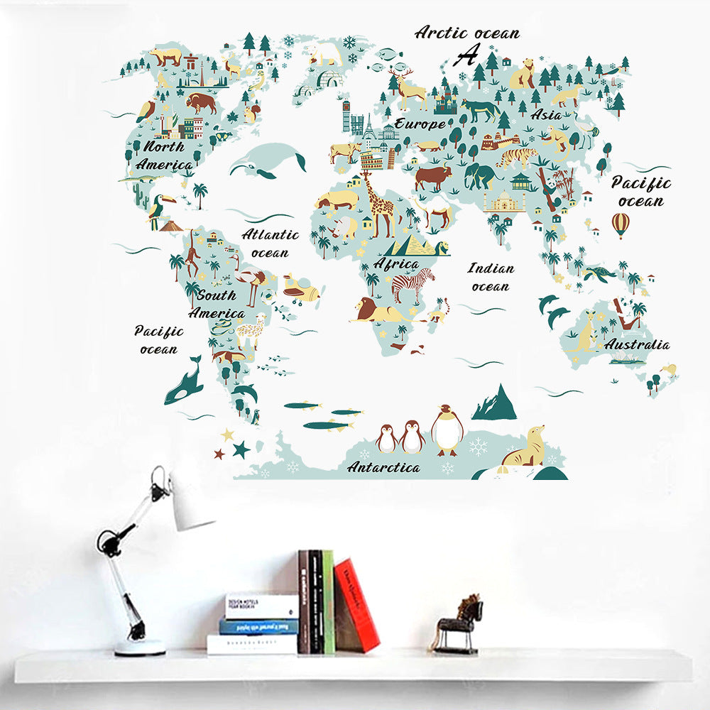 COVPAW Wall Stickers Map Green Kids Nursery Baby Children's Room Bedroom Deco Boy Girl, Self Adhesive, Removable and Waterproof