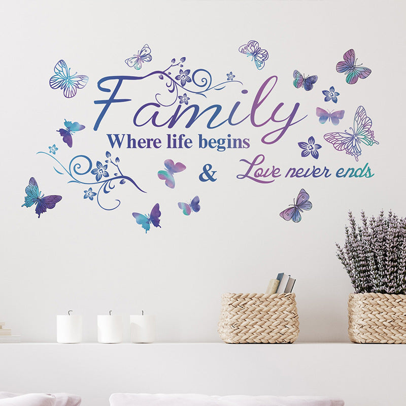 COVPAW Wandtattoo Wandaufkleber mit Worten Familie, Blumenranke, Schmetterling, Wandbild, Wandmalerei, Natur, Heimbüro-Dekor, Wohnzimmer, Schlafzimmer, Kinderzimmer, Dekoration, Yoga, selbstklebend, abnehmbar und wasserdicht