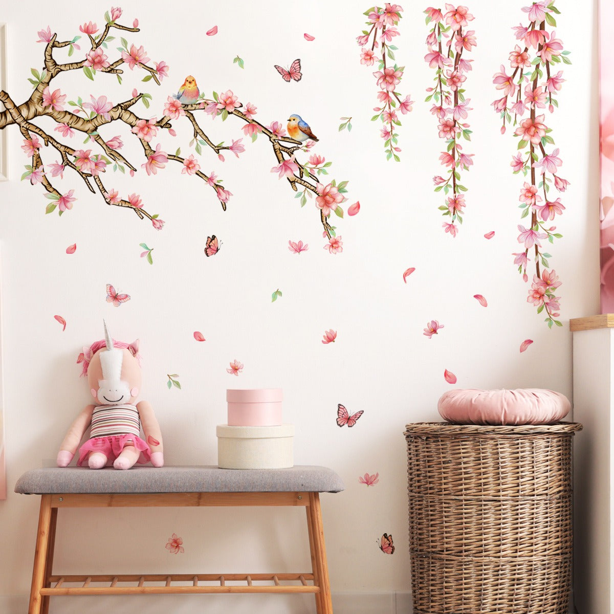 COVPAW Wandtattoo Wandaufkleber, Pfirsichblüte, Pfirsichbaum, Weinrebe, Wohnzimmer, Schlafzimmer, Kinderzimmer, Schlafzimmer, Deko, Wandbild, Wandgemälde