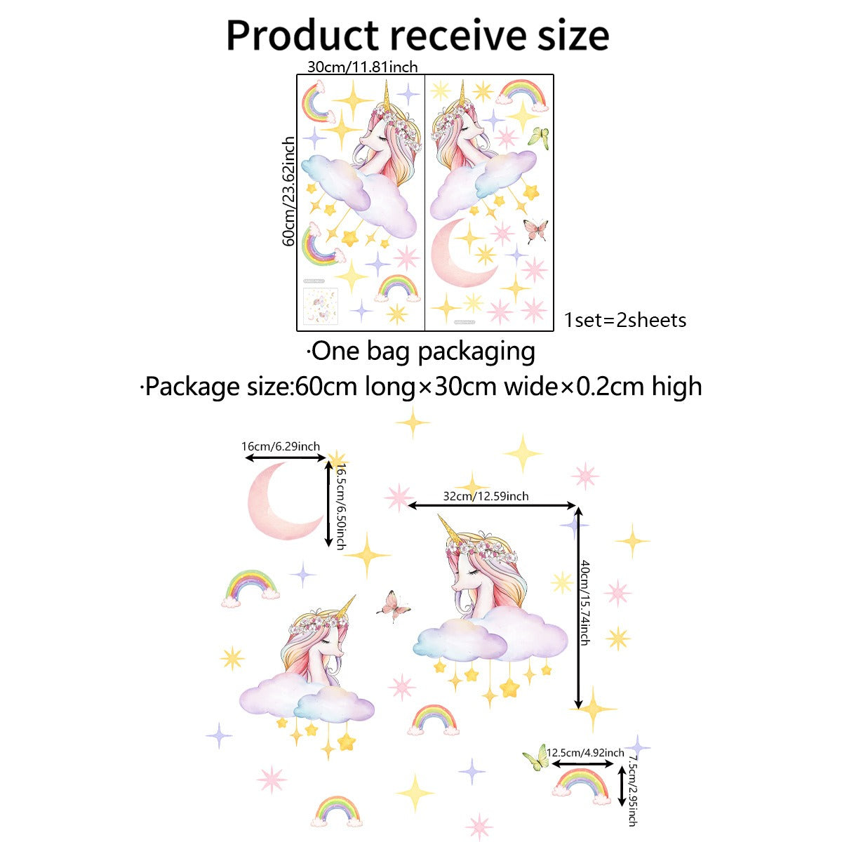 COVPAW Wall Stickers Unicorn Rainbow Star Sky Kids Nursery Baby Children's Room Bedroom Deco Boy Girl, Self Adhesive, Removable and Waterproof