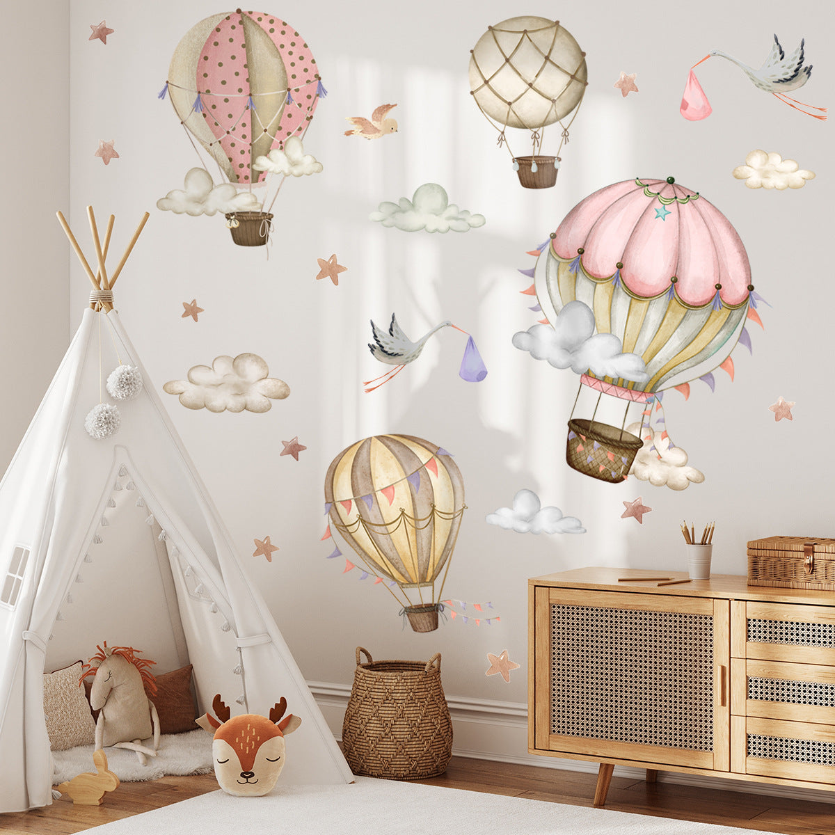 COVPAW Wall Stickers Ballon Star Cloud Kids Nursery Baby Children's Room Bedroom Deco Boy Girl, Self Adhesive, Removable and Waterproof