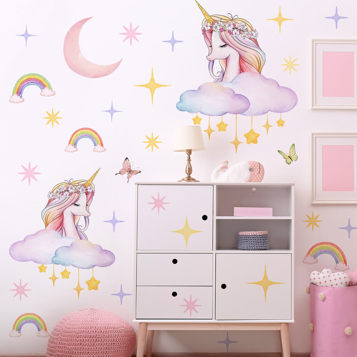 COVPAW Wall Stickers Unicorn Rainbow Star Sky Kids Nursery Baby Children's Room Bedroom Deco Boy Girl, Self Adhesive, Removable and Waterproof
