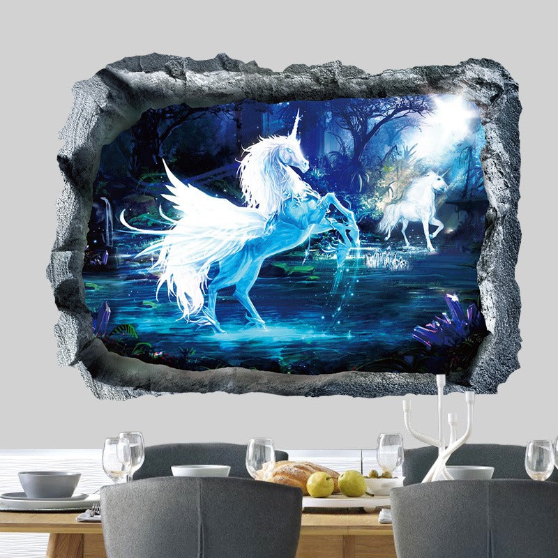 COVPAW Wall Sticker & Mural Unicorn Blue Light Home Decor Accent Living Room Bedroom Flower Wall Decal Corridor Stair Removable
