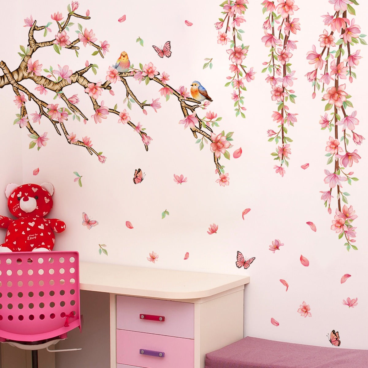COVPAW Wandtattoo Wandaufkleber, Pfirsichblüte, Pfirsichbaum, Weinrebe, Wohnzimmer, Schlafzimmer, Kinderzimmer, Schlafzimmer, Deko, Wandbild, Wandgemälde