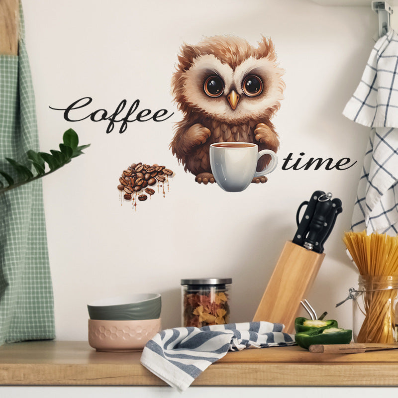 COVPAW Wandtattoo Wandaufkleber „Kaffee-EULE“, Café, Kaffeezeit, Kaffeebohne, Cappuccino, Latte Macchiato, Espresso, Geschenk, Heimdekoration, Akzent, Wohnzimmer, Küche, Schlafzimmer, Blumen-Wandaufkleber, abnehmbar und wasserfest