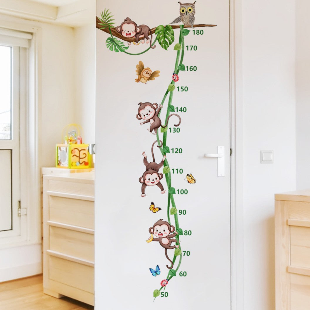 COVPAW Wall Stickers Height Measure Monkeys Tree Vine Kids Nursery Baby Children's Room Bedroom Deco Boy Girl, Self Adhesive, Removable and Waterproof