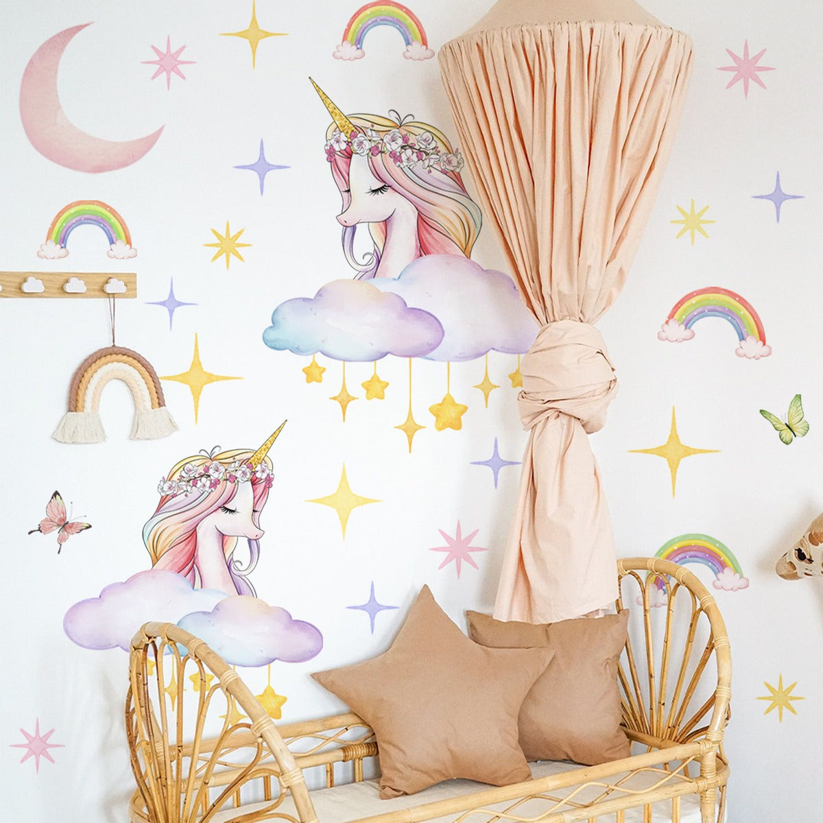 COVPAW Wall Stickers Unicorn Rainbow Star Sky Kids Nursery Baby Children's Room Bedroom Deco Boy Girl, Self Adhesive, Removable and Waterproof