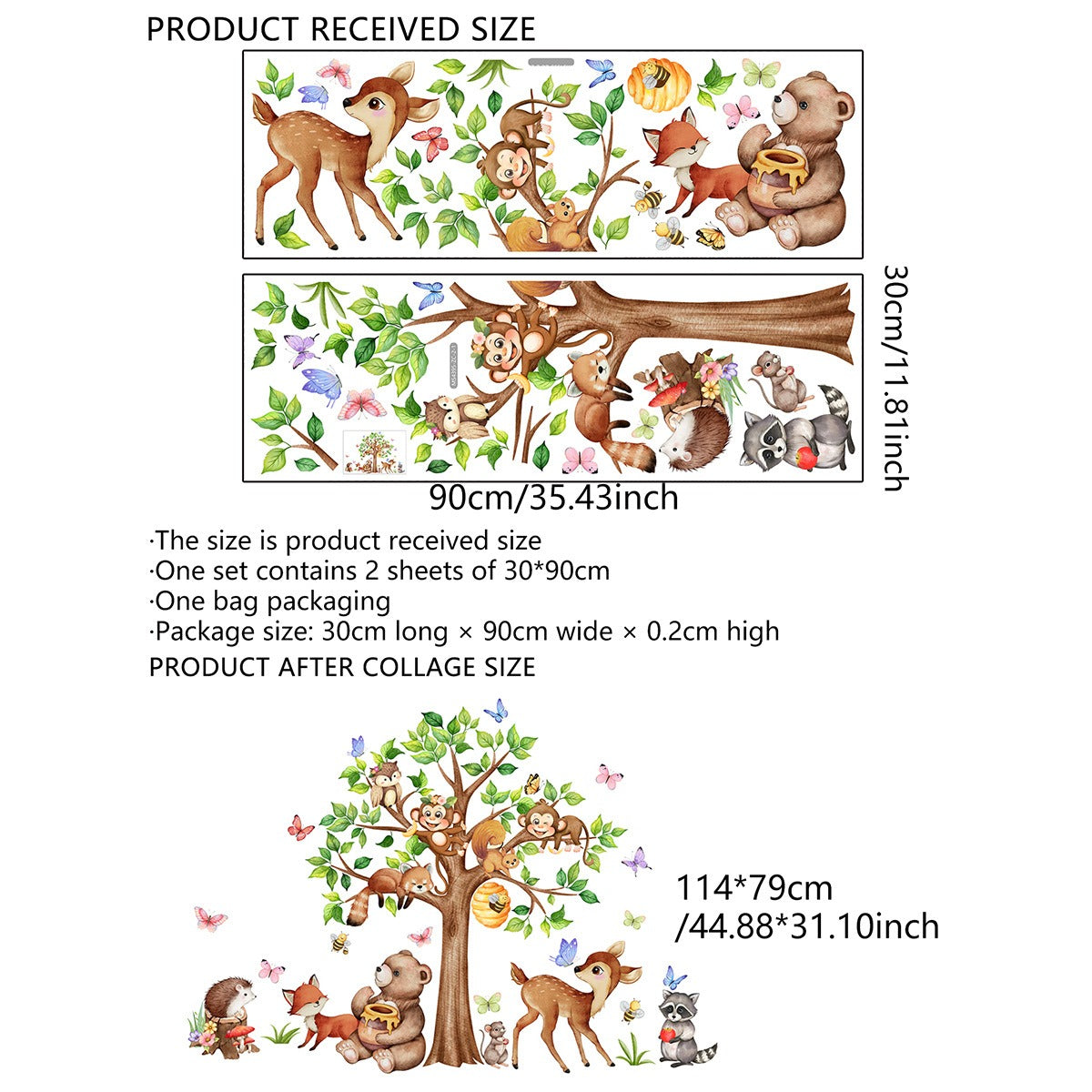 COVPAW Wandtattoo Wandaufkleber Zoo Großer Baum Affe Hirsch Bär Bienen Fuchs Eule Igel Waldtiere Kindergeschenk Wohnkultur Wohnzimmer Schlafzimmer Kinderzimmer Dekoration Wandbild Selbstklebend, Abnehmbar und Wasserfest
