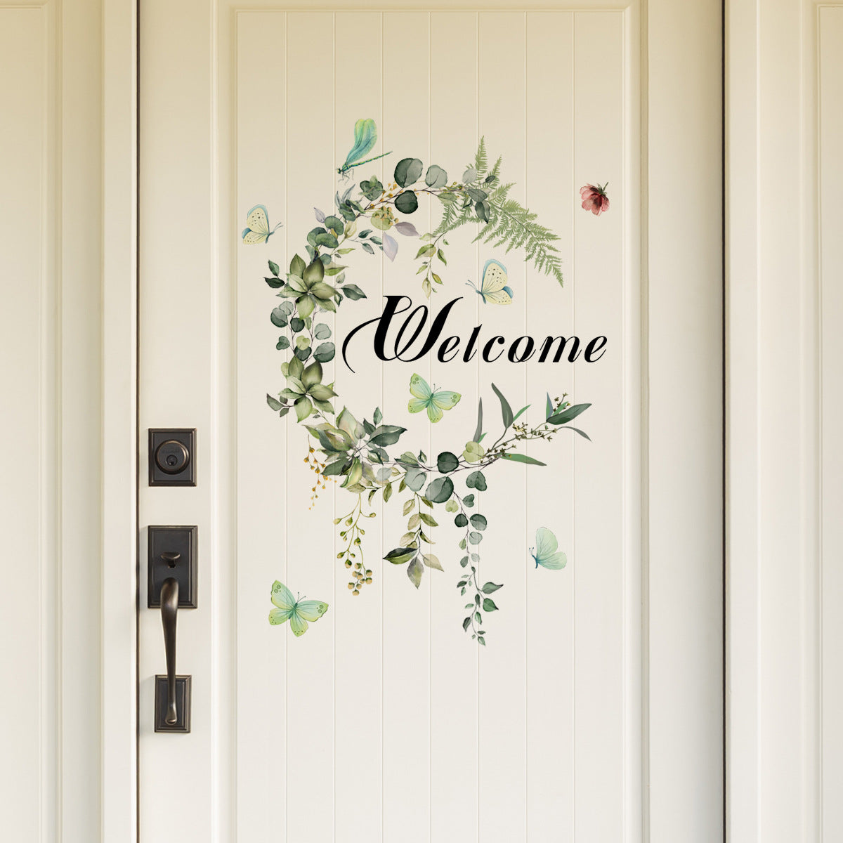 COVPAW Door Stickers Wall Stickers Green Leaves Vine Butterfly Nature Door Sticker Living Room Children's Room Bedroom Deco, Self Adhesive, Removable and Waterproof
