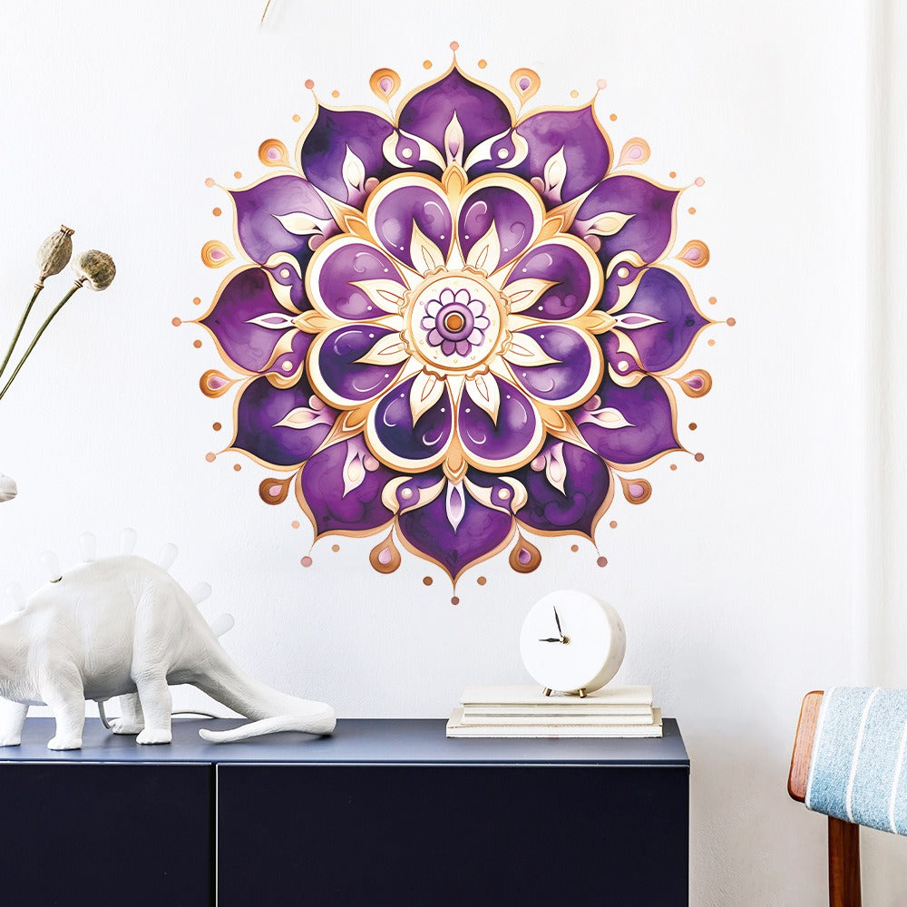 COVPAW Wall Stickers Mandala Purple Violet Home Office Decor Living Room Bedroom Children's Room Decoration Yoga, Self Adhesive, Removable and Waterproof