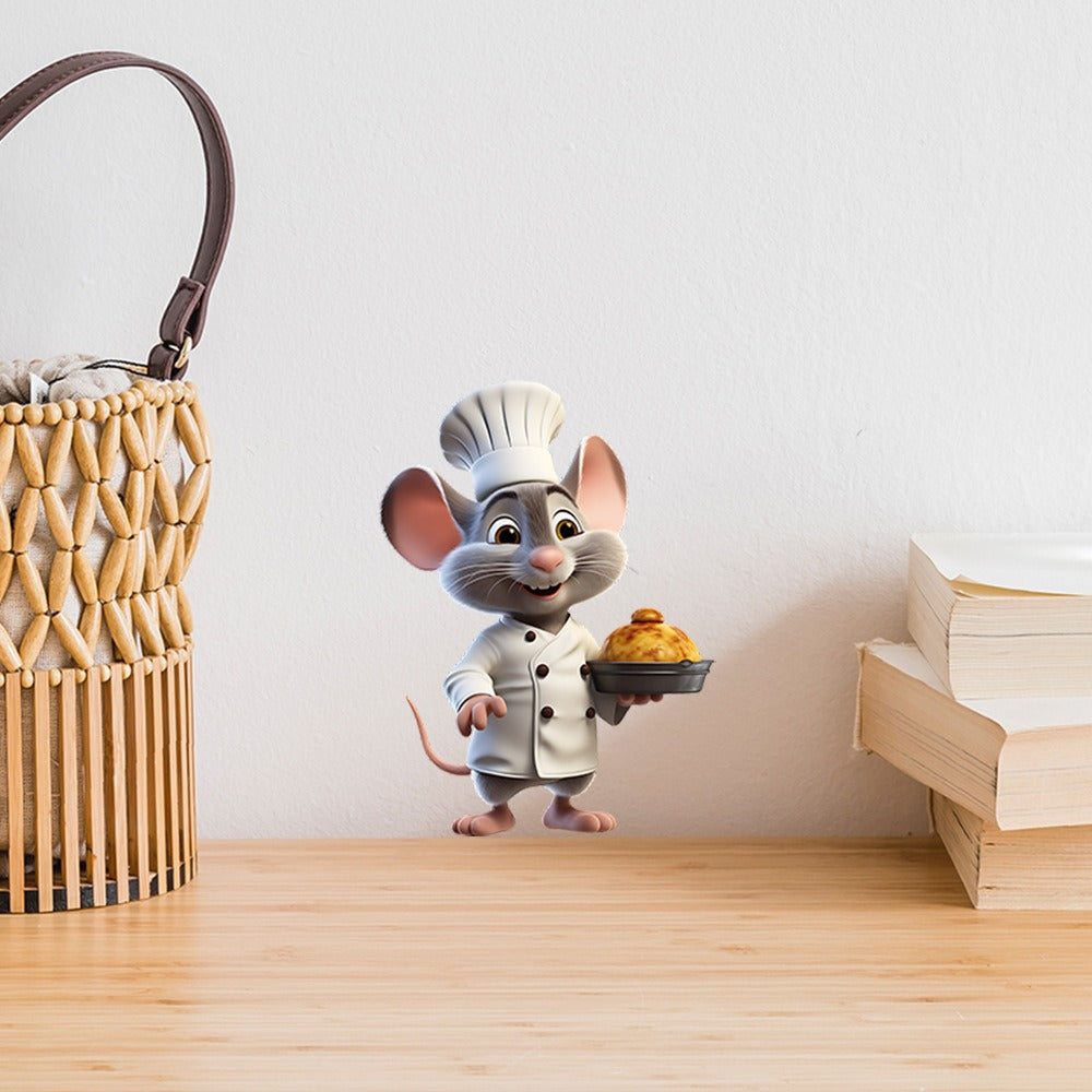 COVPAW 3x Wall Stickers Little Mouse Cook Chef Home Office Decor Living Room Bedroom Children's Room Decoration Yoga, Self Adhesive, Removable and Waterproof