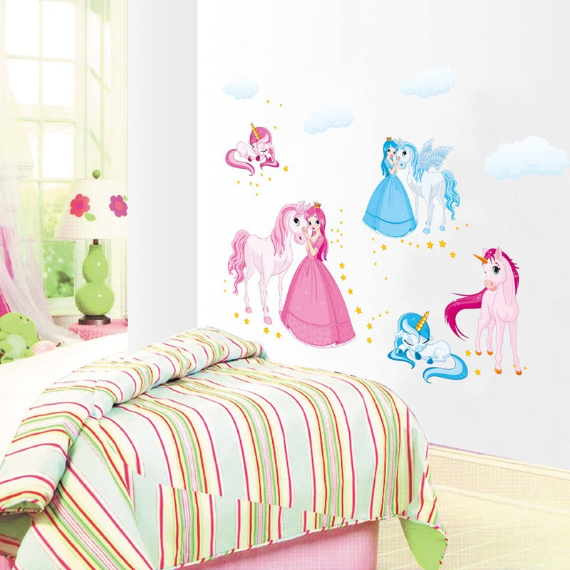 COVPAW Wall Stickers Decor Unicorn Princess Horse Girl Kids Nursery Baby Children's Room Decal