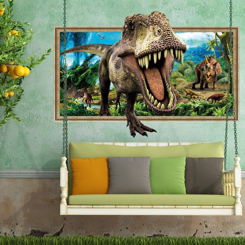 COVPAW Wall Sticker & Mural 3D Dinosaur Jurassic Park Home Decor Accent Living Room Bedroom Wall Decal Corridor Stair Removable