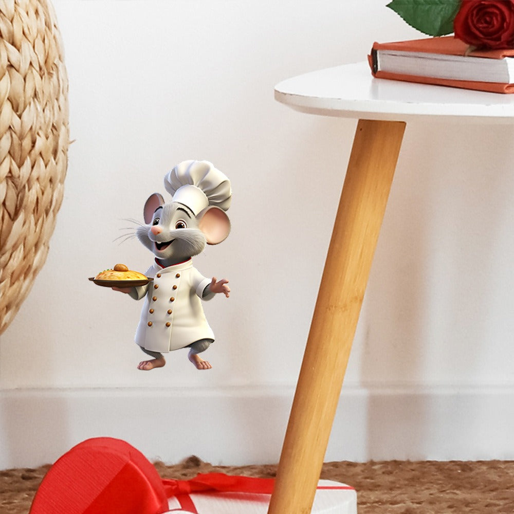 COVPAW 3x Wall Stickers Little Mouse Cook Chef Home Office Decor Living Room Bedroom Children's Room Decoration Yoga, Self Adhesive, Removable and Waterproof
