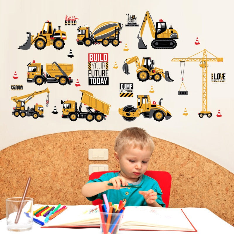 COVPAW Wall Stickers Decor Truck Excavator Construction Vehicles Kid Baby Children's Room Boys Room ChildDecal