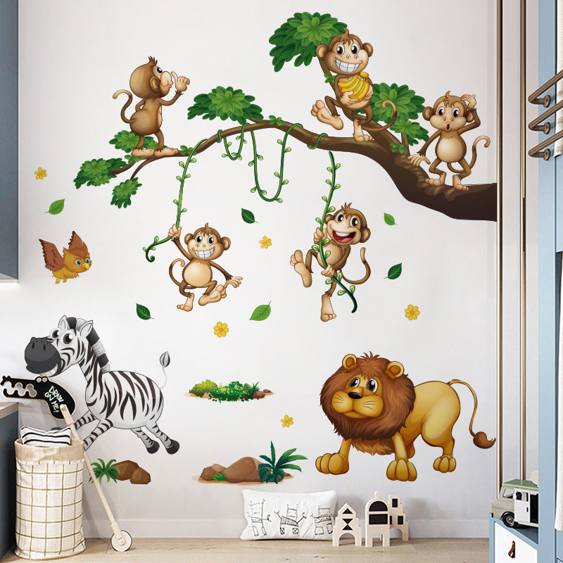 COVPAW Wall Stickers Forest Animals Monkey Lion Zebra Kids Nursery Baby Children's Room Bedroom Deco Boy Girl, Self Adhesive, Removable and Waterproof