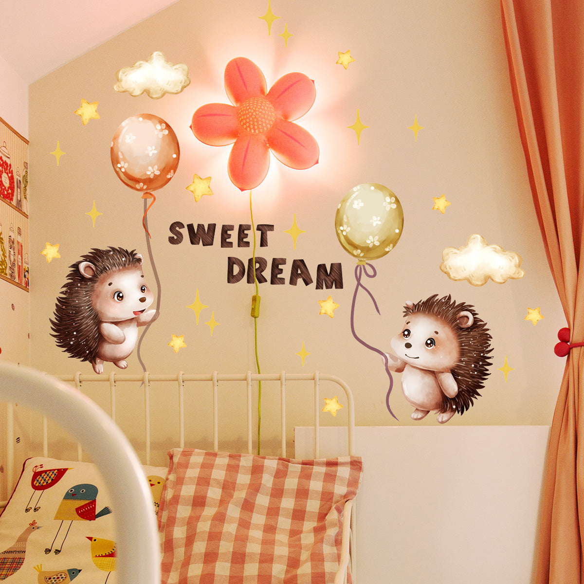 Wall Stickers Hedgehog Balloons Kids Nursery Baby Children's Room Bedroom etc Deco Boy Girl Removable Waterproof