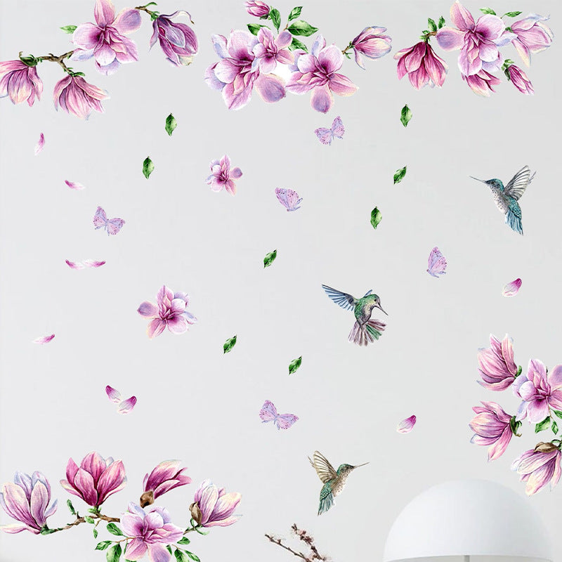 COVPAW Wandtattoo Wandaufkleber Magnolienblüten Blumenranken Vögel Wandbild Wandgemälde Natur Home Office Dekor Wohnzimmer Schlafzimmer Kinderzimmer Dekoration Selbstklebend, Abnehmbar und Wasserfest