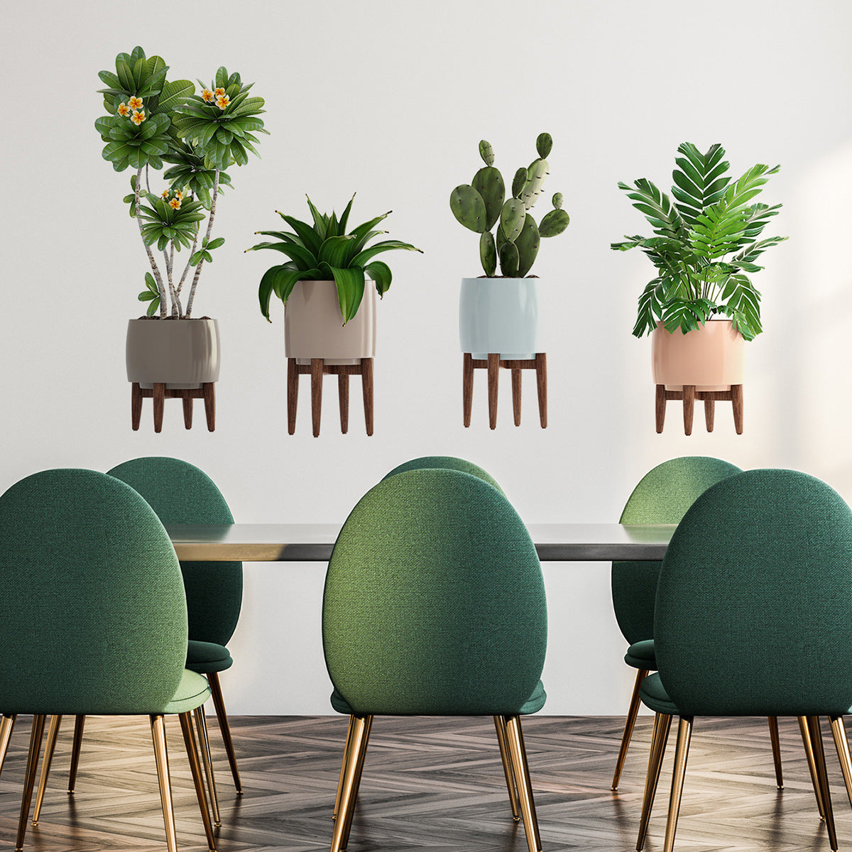 COVPAW Wall Stickers Potted Plant Green Leaves Flowers Nature Home Office Decor Living Room Bedroom Children's Room Decoration Yoga, Self Adhesive, Removable and Waterproof