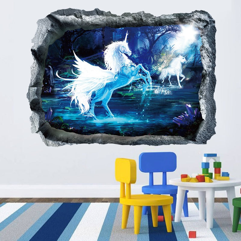 COVPAW Wall Sticker & Mural Unicorn Blue Light Home Decor Accent Living Room Bedroom Flower Wall Decal Corridor Stair Removable