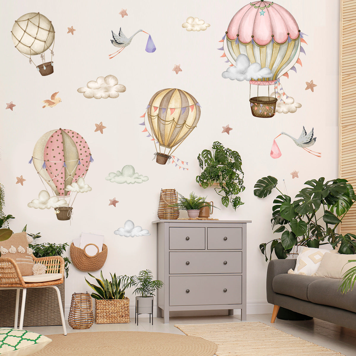 COVPAW Wall Stickers Ballon Star Cloud Kids Nursery Baby Children's Room Bedroom Deco Boy Girl, Self Adhesive, Removable and Waterproof