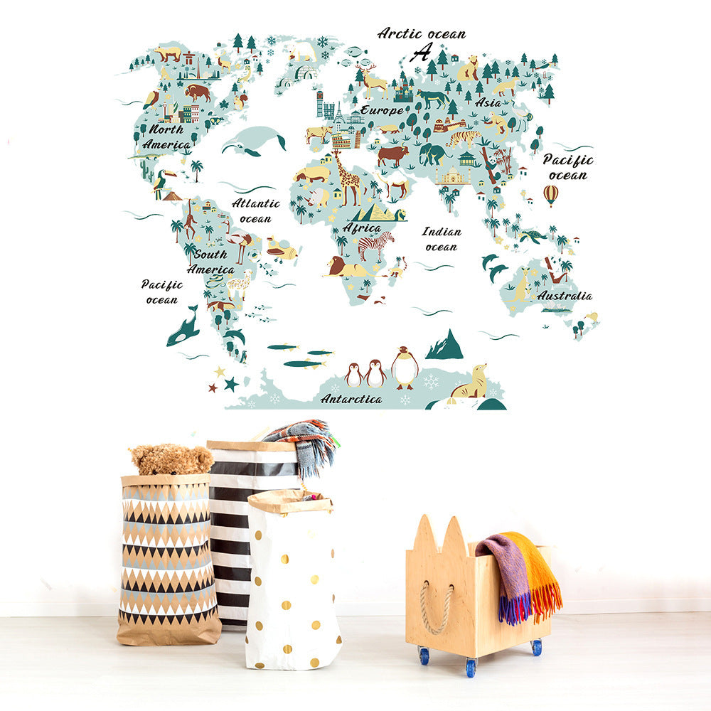 COVPAW Wall Stickers Map Green Kids Nursery Baby Children's Room Bedroom Deco Boy Girl, Self Adhesive, Removable and Waterproof