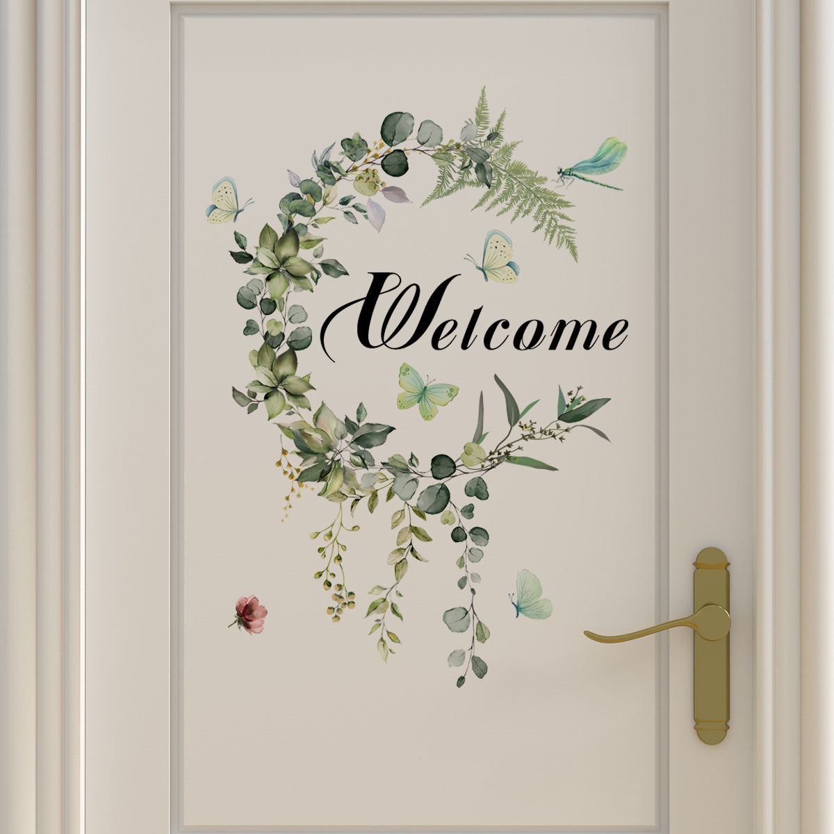 COVPAW Door Stickers Wall Stickers Green Leaves Vine Butterfly Nature Door Sticker Living Room Children's Room Bedroom Deco, Self Adhesive, Removable and Waterproof