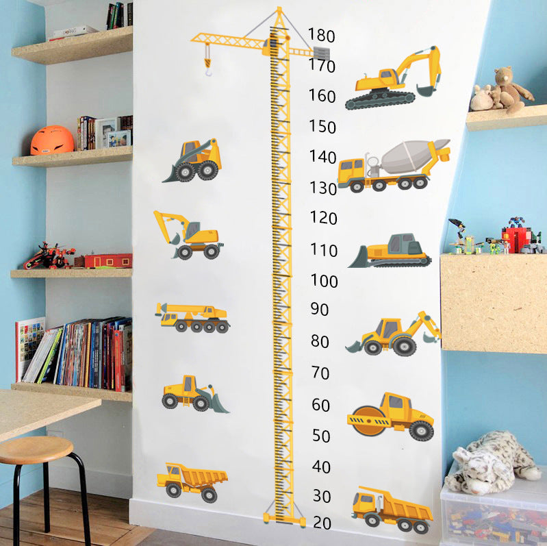 COVPAW Wall Stickers Height Measure Engineering Truck Cars Kids Nursery Baby Children's Room Bedroom Deco Boy Girl, Self Adhesive, Removable and Waterproof
