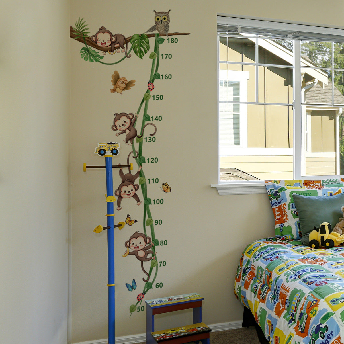 COVPAW Wall Stickers Height Measure Monkeys Tree Vine Kids Nursery Baby Children's Room Bedroom Deco Boy Girl, Self Adhesive, Removable and Waterproof