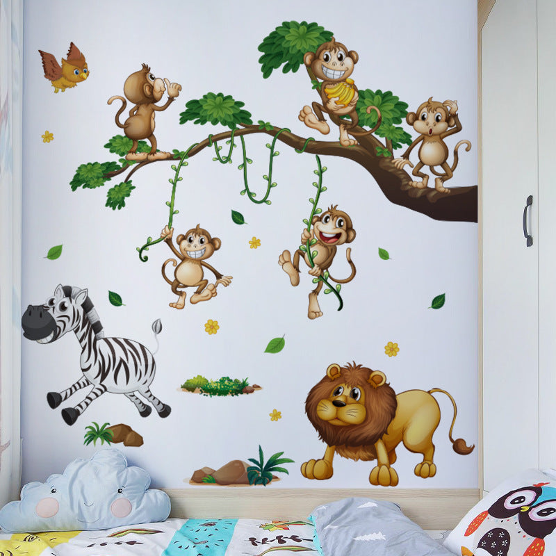 COVPAW Wall Stickers Forest Animals Monkey Lion Zebra Kids Nursery Baby Children's Room Bedroom Deco Boy Girl, Self Adhesive, Removable and Waterproof