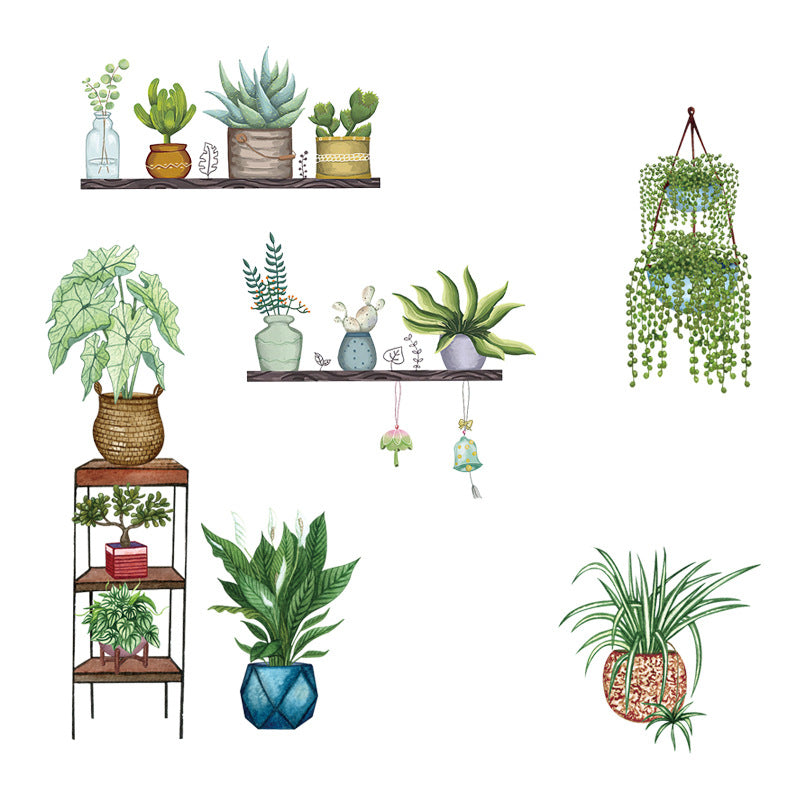 COVPAW Wall Stickers Potted Plants Green Leaves Flowers Butterflies Nature Home Office Decor Living Room Bedroom Children's Room Decoration Yoga, Self Adhesive, Removable and Waterproof