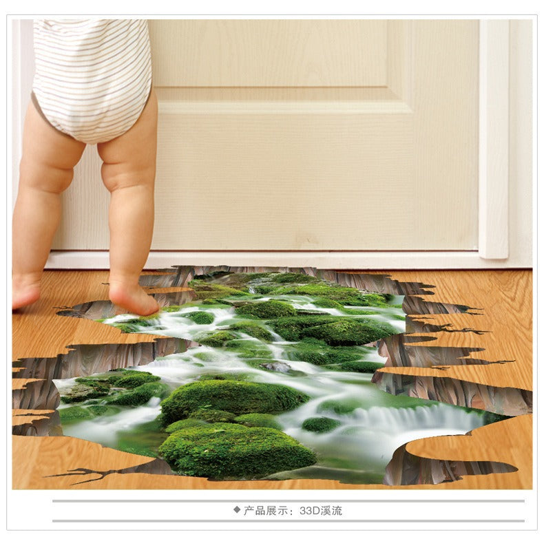 COVPAW Wall Stickers Floor Sticker Decor Brook Rivulet Stream Streamlet River Living Room Lobby Kid Baby Children Room Bathroom Toilette