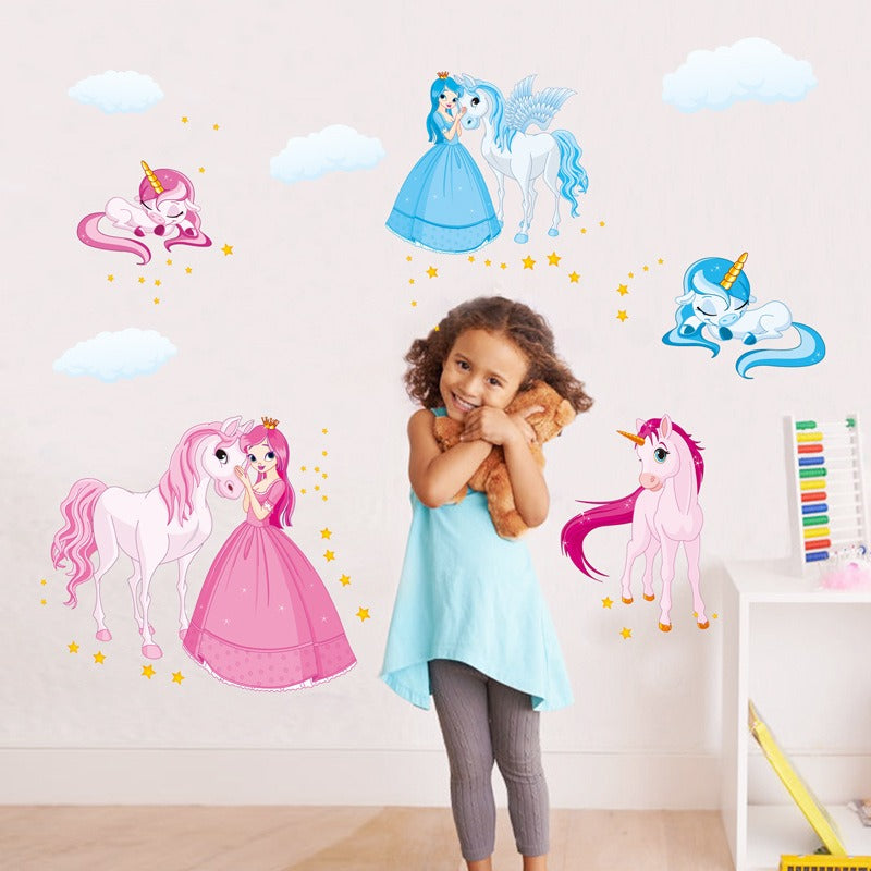 COVPAW Wall Stickers Decor Unicorn Princess Horse Girl Kids Nursery Baby Children's Room Decal