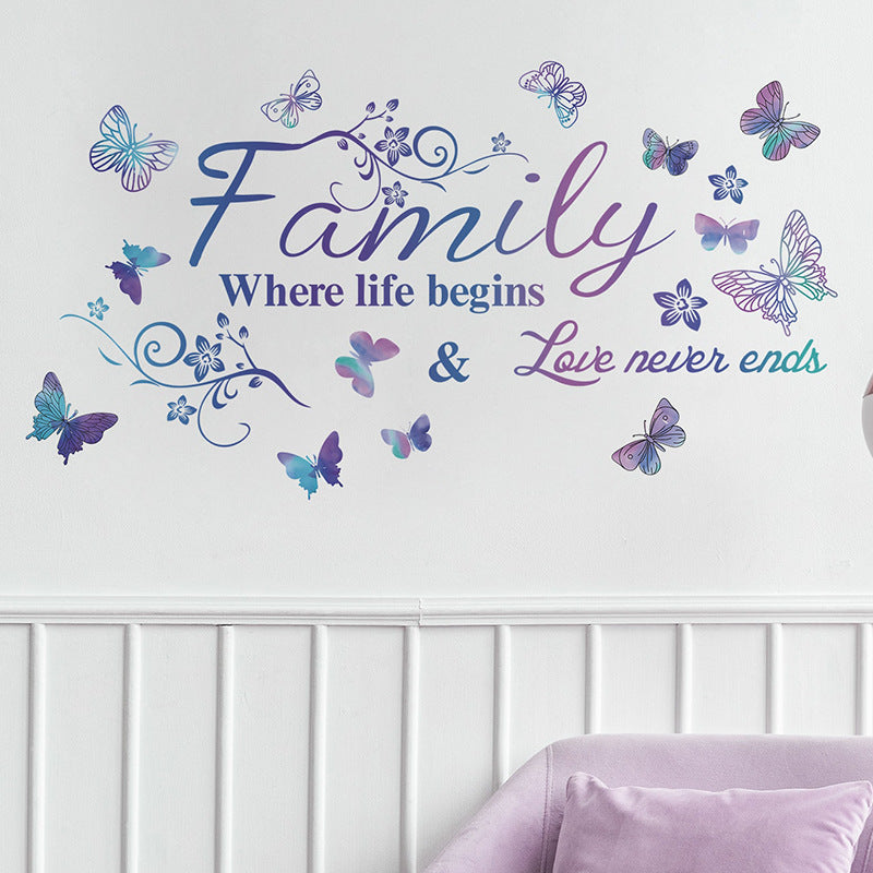 COVPAW Wandtattoo Wandaufkleber mit Worten Familie, Blumenranke, Schmetterling, Wandbild, Wandmalerei, Natur, Heimbüro-Dekor, Wohnzimmer, Schlafzimmer, Kinderzimmer, Dekoration, Yoga, selbstklebend, abnehmbar und wasserdicht