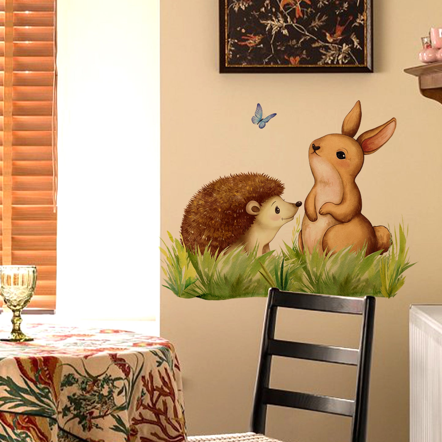 COVPAW Wall Stickers Rabbit and Hedgehog Grass Home Office Decor Living Room Bedroom Children's Room Decoration Self Adhesive, Removable and Waterproof