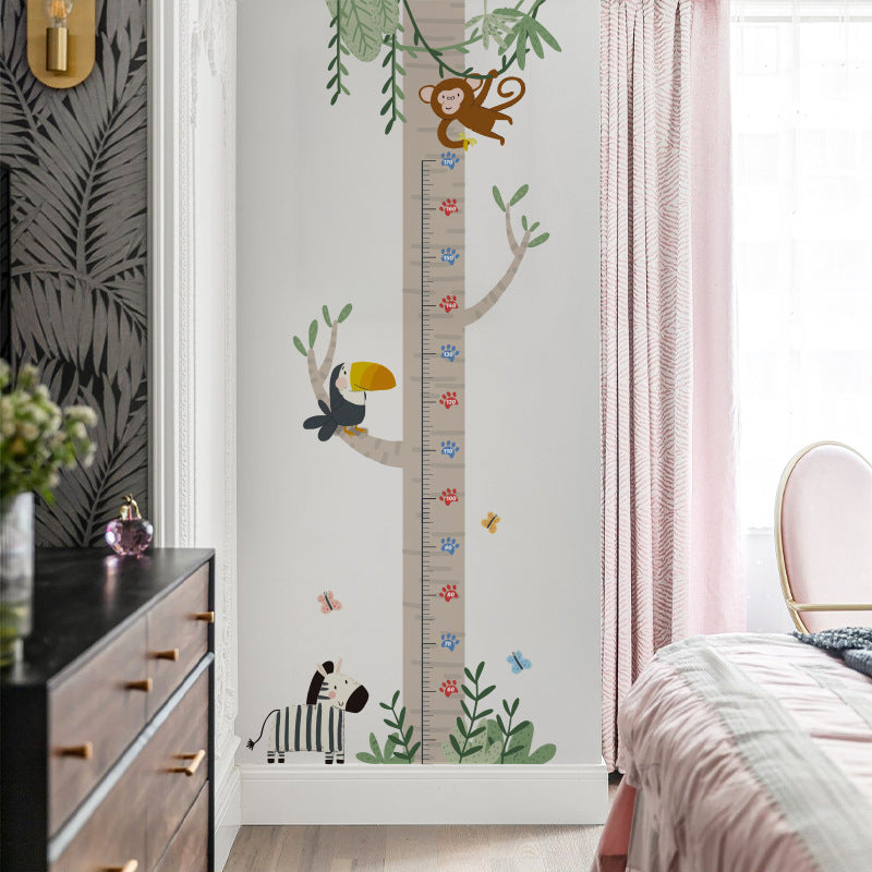 COVPAW Wall Stickers Height Measure Tree Bird Monkey Zebra Kids Nursery Baby Children's Room Bedroom Deco Boy Girl, Self Adhesive, Removable and Waterproof