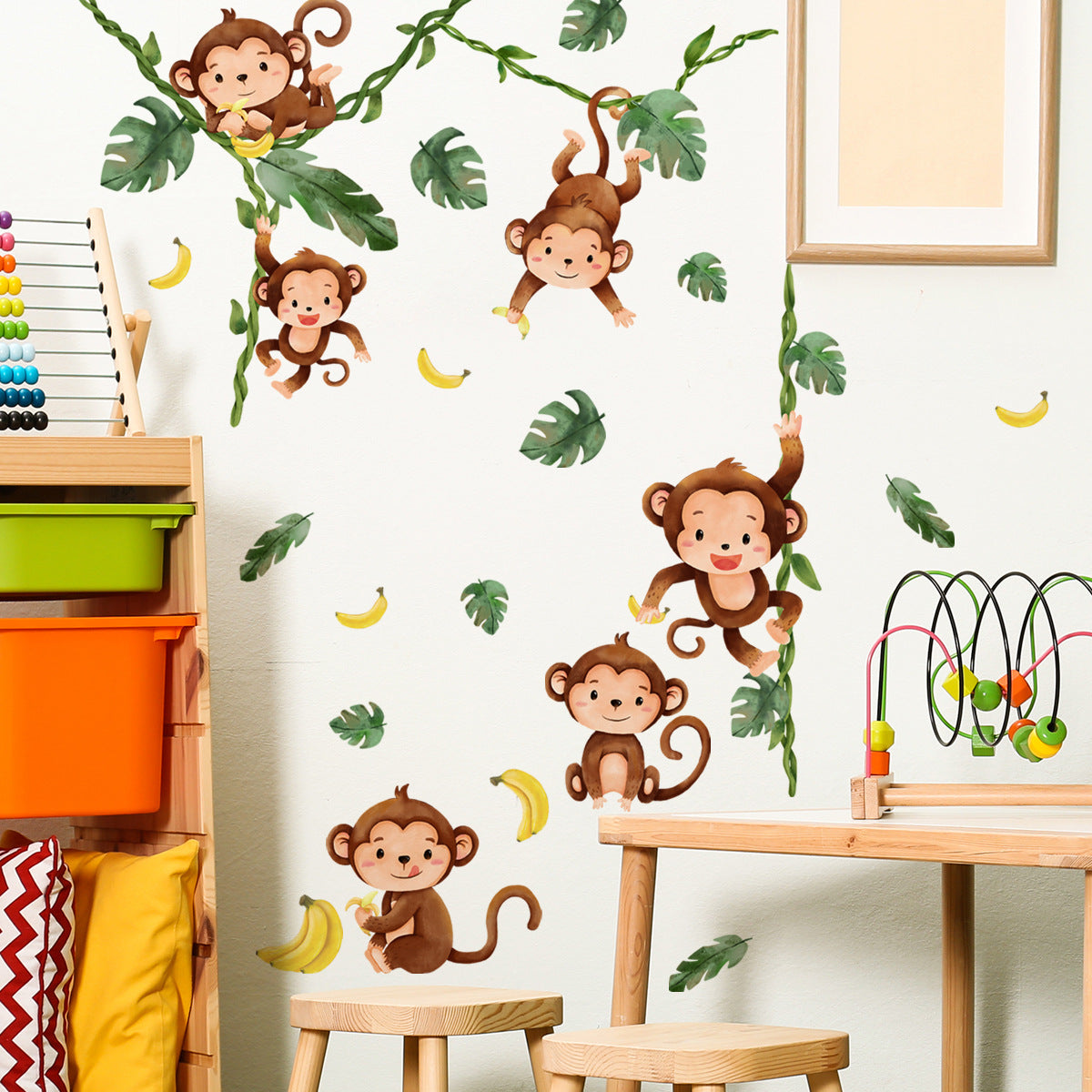 COVPAW Wall Stickers Monkeys Tree Vines Kids Nursery Baby Children's Room Bedroom Deco Boy Girl, Self Adhesive, Removable and Waterproof