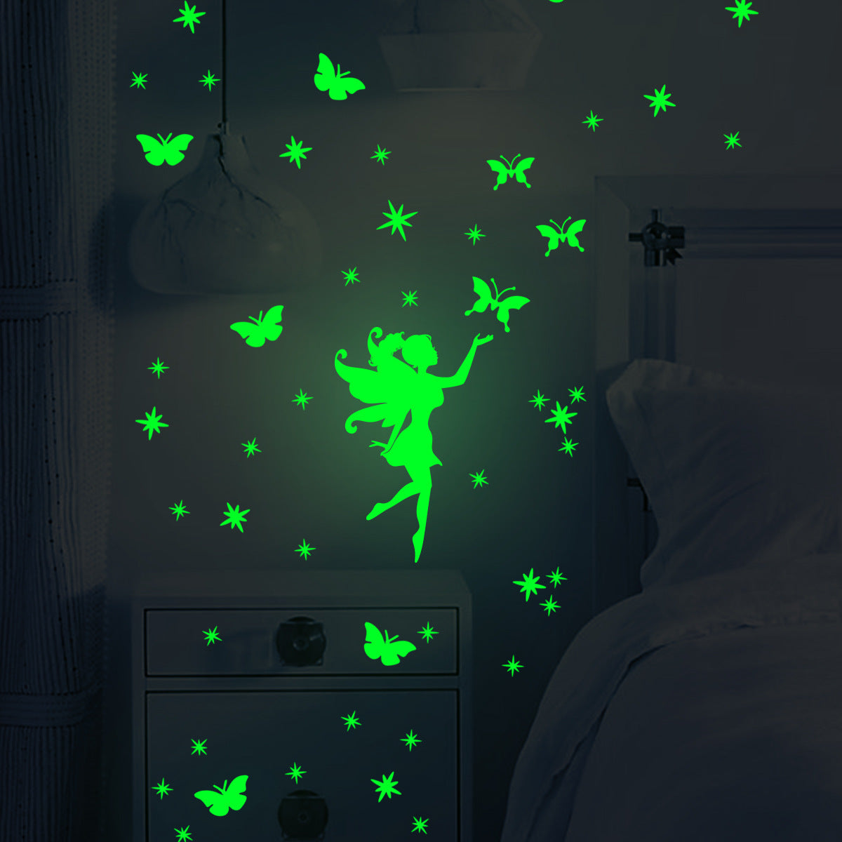 COVPAW Wall Stickers Self-luminous Angel Elf Butterfly Home Decor Nature Living Room Children's Room Bedroom Deco, Self Adhesive, Removable and Waterproof