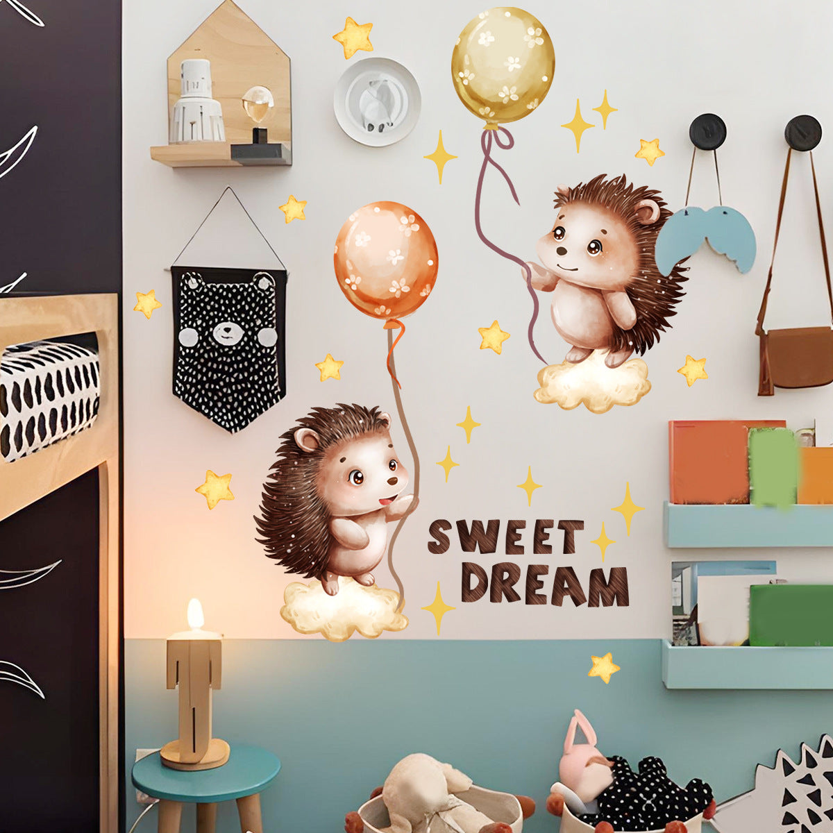 Wall Stickers Hedgehog Balloons Kids Nursery Baby Children's Room Bedroom etc Deco Boy Girl Removable Waterproof