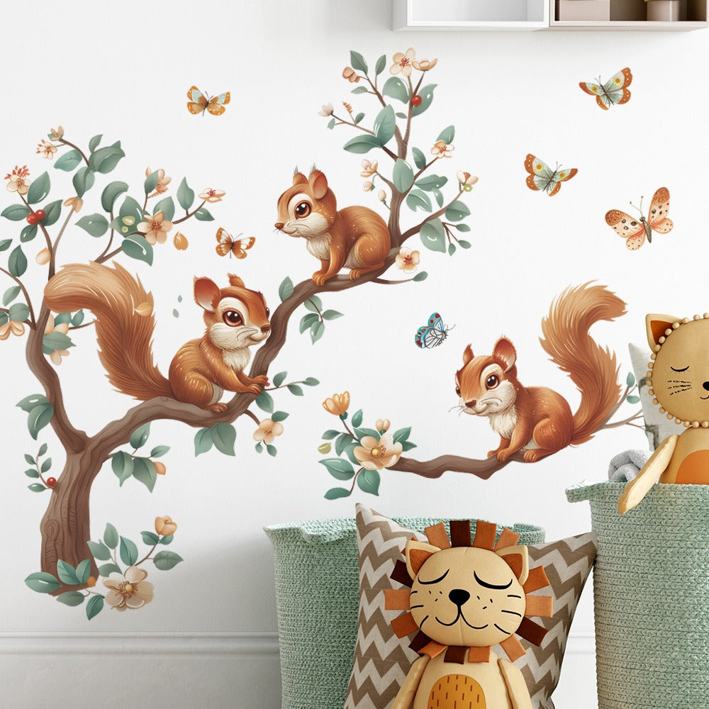 COVPAW Wall Stickers squirrels play Tree Branches Kids Nursery Baby Children's Room Bedroom etc Deco Boy Girl Removable Waterproof