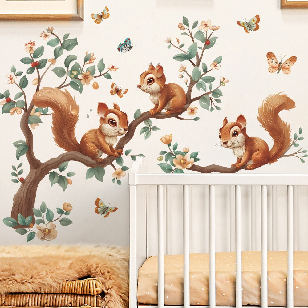 COVPAW Wall Stickers squirrels play Tree Branches Kids Nursery Baby Children's Room Bedroom etc Deco Boy Girl Removable Waterproof