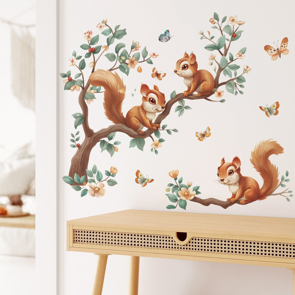COVPAW Wall Stickers squirrels play Tree Branches Kids Nursery Baby Children's Room Bedroom etc Deco Boy Girl Removable Waterproof