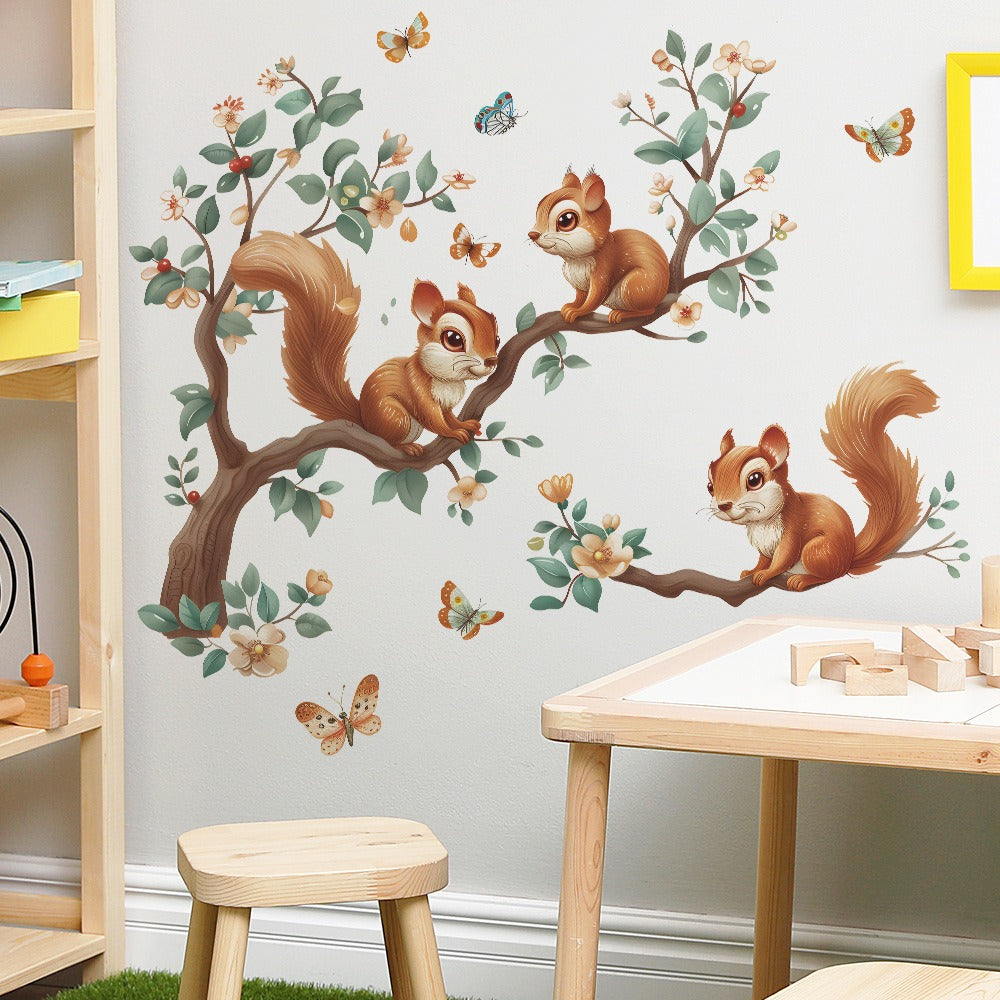 COVPAW Wall Stickers squirrels play Tree Branches Kids Nursery Baby Children's Room Bedroom etc Deco Boy Girl Removable Waterproof