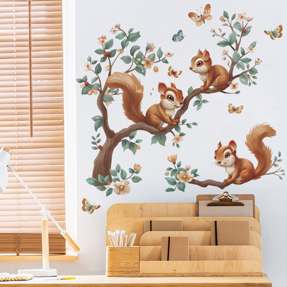 COVPAW Wall Stickers squirrels play Tree Branches Kids Nursery Baby Children's Room Bedroom etc Deco Boy Girl Removable Waterproof