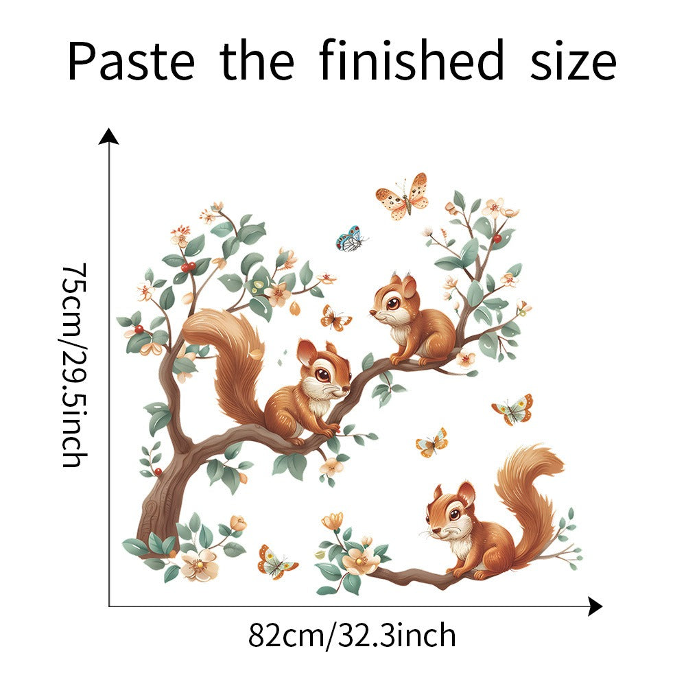COVPAW Wall Stickers squirrels play Tree Branches Kids Nursery Baby Children's Room Bedroom etc Deco Boy Girl Removable Waterproof
